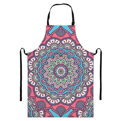 Pastel Mandala Bohemian Pattern Print Bib Apron With Pocket