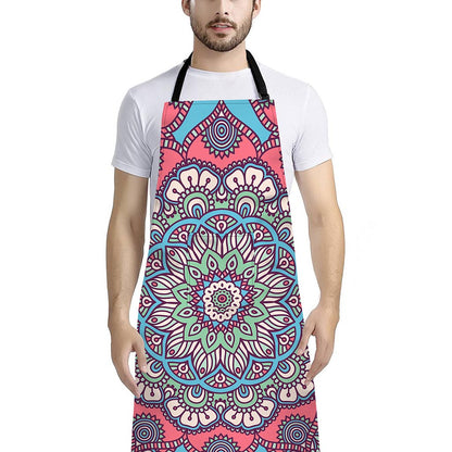 Pastel Mandala Bohemian Pattern Print Bib Apron With Pocket
