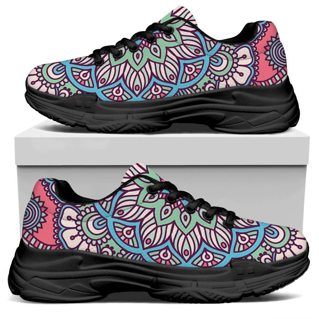 Pastel Mandala Bohemian Pattern Print Black Chunky Shoes