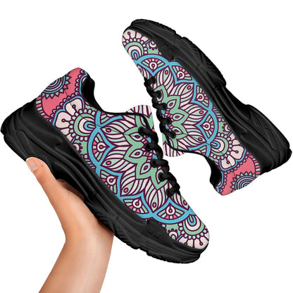 Pastel Mandala Bohemian Pattern Print Black Chunky Shoes