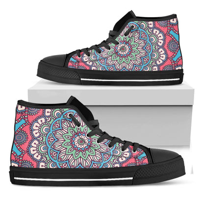 Pastel Mandala Bohemian Pattern Print Black High Top Sneakers