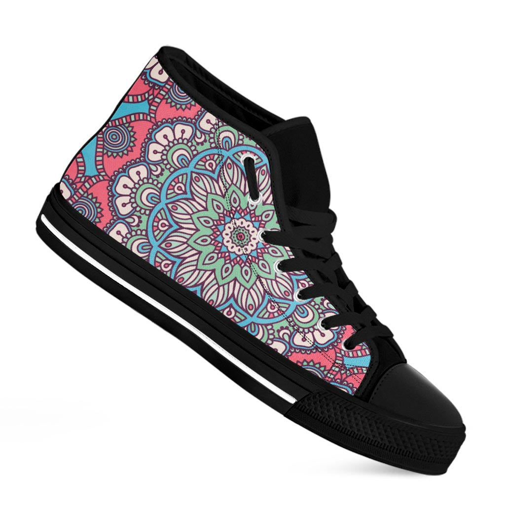 Pastel Mandala Bohemian Pattern Print Black High Top Sneakers