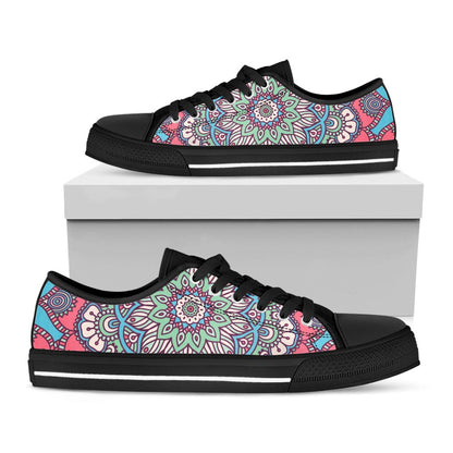 Pastel Mandala Bohemian Pattern Print Black Low Top Sneakers
