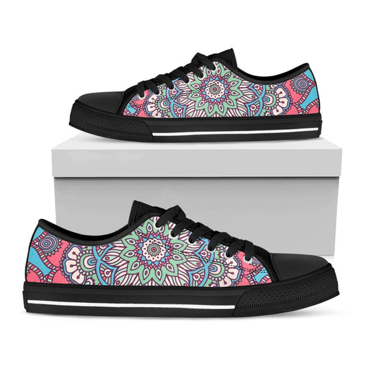 Pastel Mandala Bohemian Pattern Print Black Low Top Sneakers