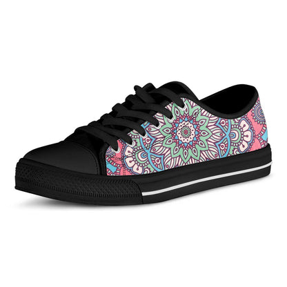 Pastel Mandala Bohemian Pattern Print Black Low Top Sneakers