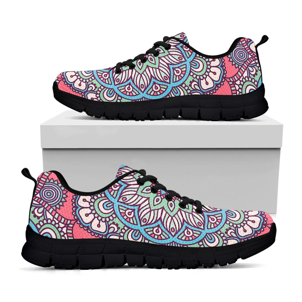 Pastel Mandala Bohemian Pattern Print Black Running Shoes