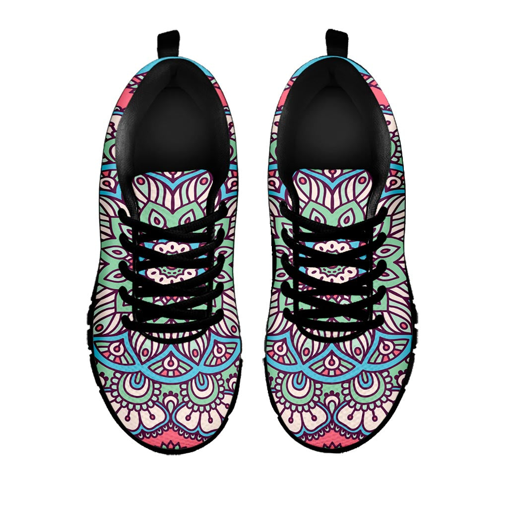 Pastel Mandala Bohemian Pattern Print Black Running Shoes