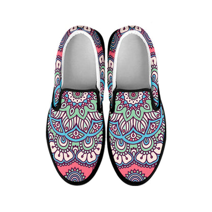 Pastel Mandala Bohemian Pattern Print Black Slip On Sneakers