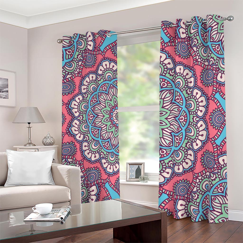 Pastel Mandala Bohemian Pattern Print Blackout Grommet Curtains