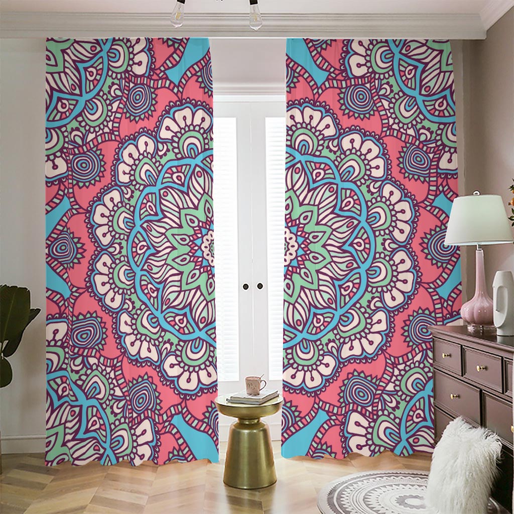 Pastel Mandala Bohemian Pattern Print Blackout Pencil Pleat Curtains