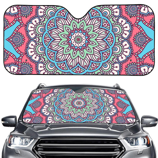 Pastel Mandala Bohemian Pattern Print Car Windshield Sun Shade