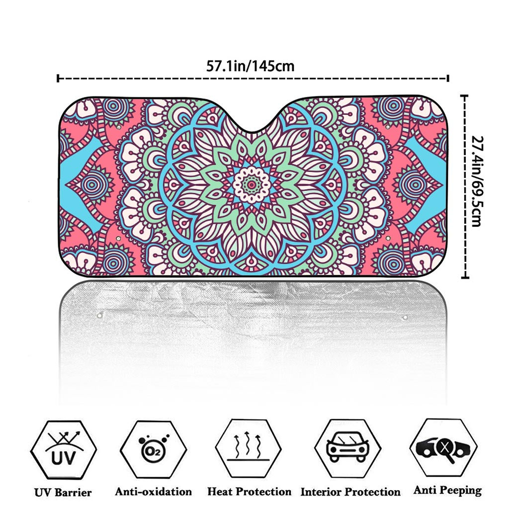 Pastel Mandala Bohemian Pattern Print Car Windshield Sun Shade