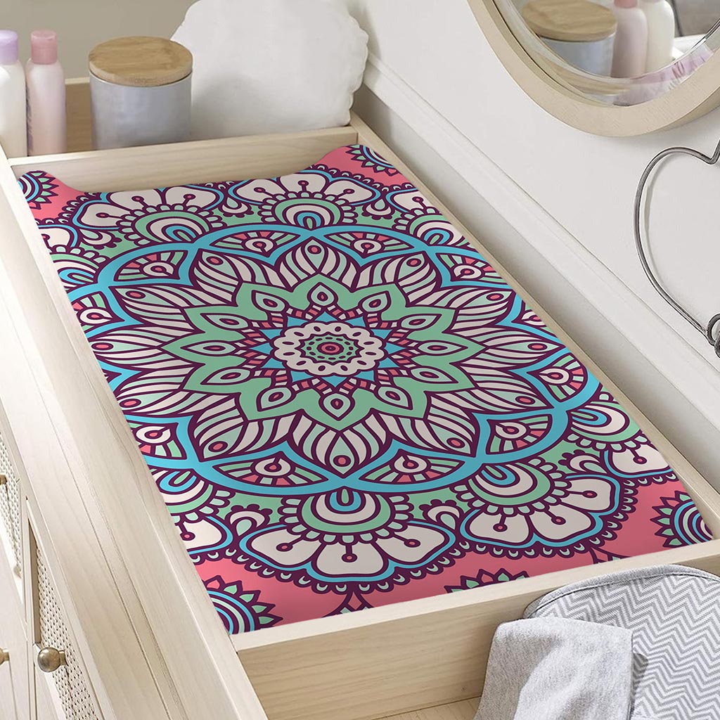 Pastel Mandala Bohemian Pattern Print Changing Pad Cover