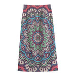 Pastel Mandala Bohemian Pattern Print Cotton Front Slit Maxi Skirt