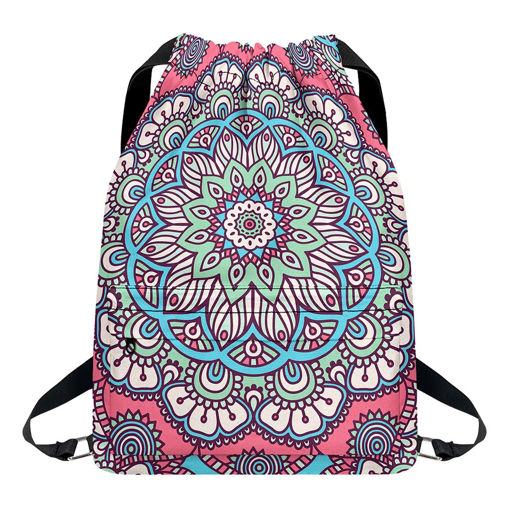 Pastel Mandala Bohemian Pattern Print Drawstring Backpack