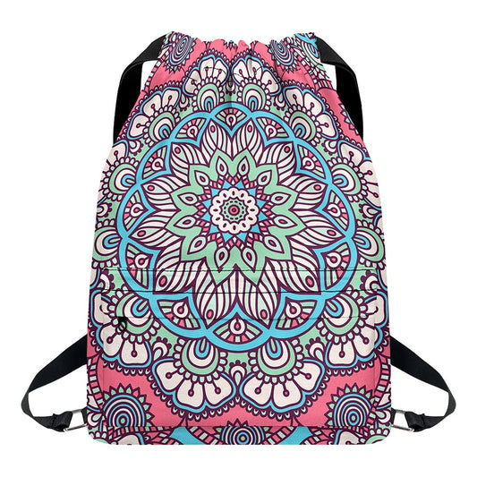 Pastel Mandala Bohemian Pattern Print Drawstring Backpack