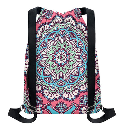Pastel Mandala Bohemian Pattern Print Drawstring Backpack