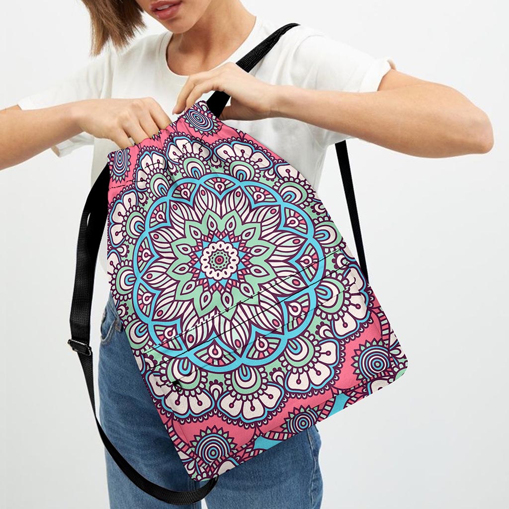 Pastel Mandala Bohemian Pattern Print Drawstring Backpack