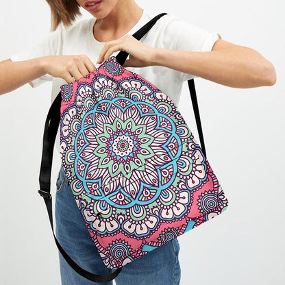 Pastel Mandala Bohemian Pattern Print Drawstring Backpack
