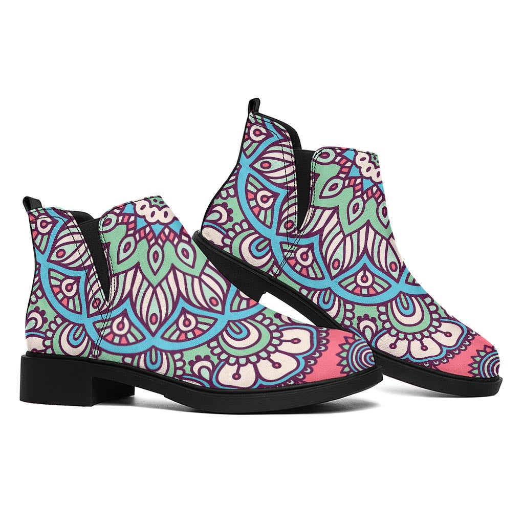Pastel Mandala Bohemian Pattern Print Flat Ankle Boots