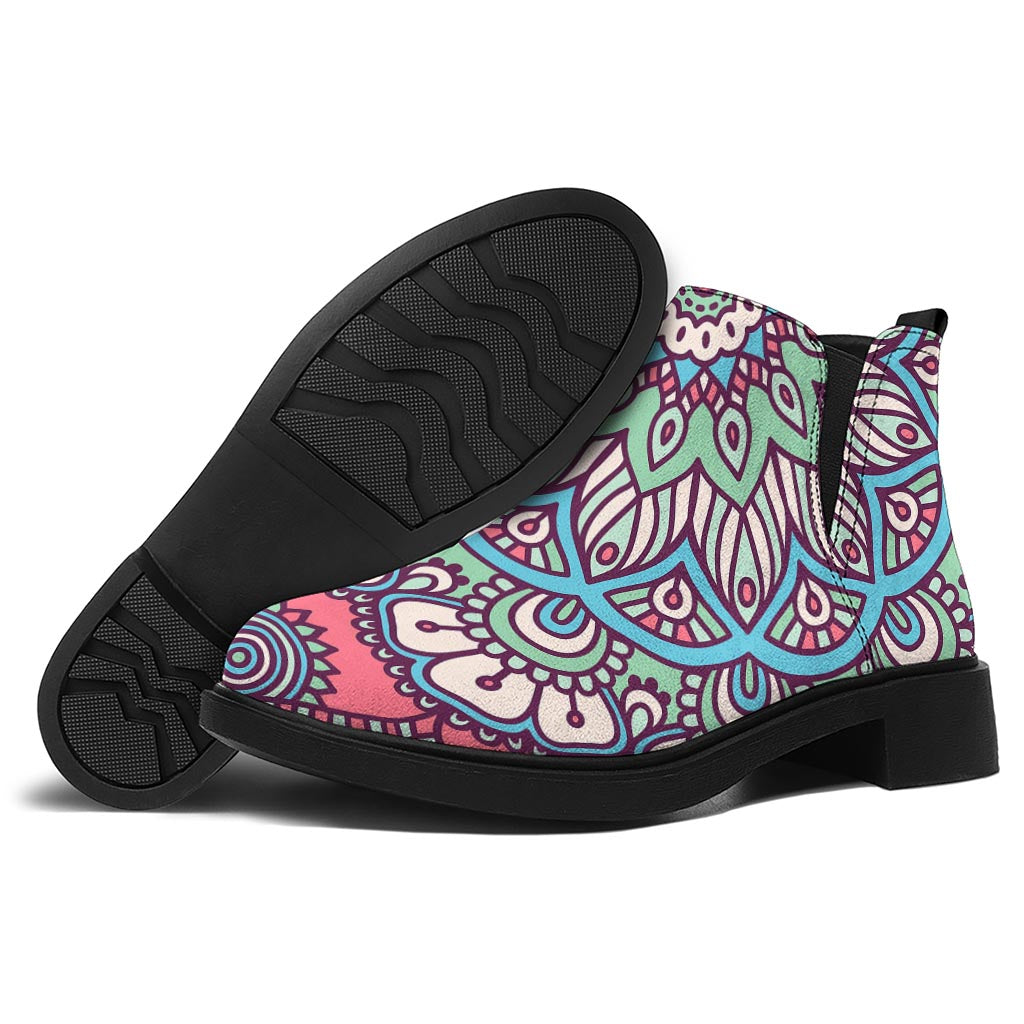 Pastel Mandala Bohemian Pattern Print Flat Ankle Boots