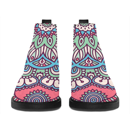 Pastel Mandala Bohemian Pattern Print Flat Ankle Boots
