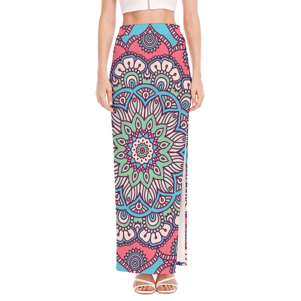 Pastel Mandala Bohemian Pattern Print High Slit Maxi Skirt