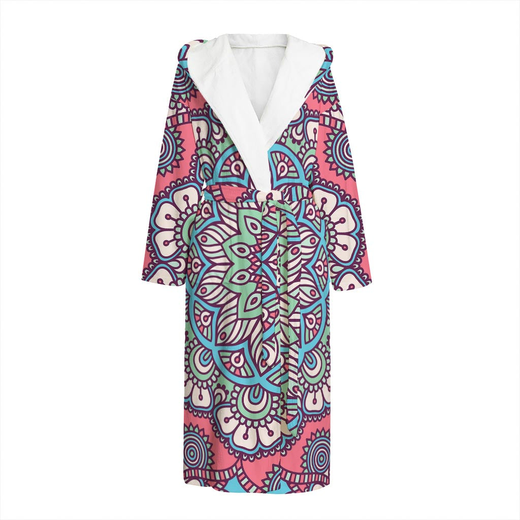 Pastel Mandala Bohemian Pattern Print Hooded Bathrobe