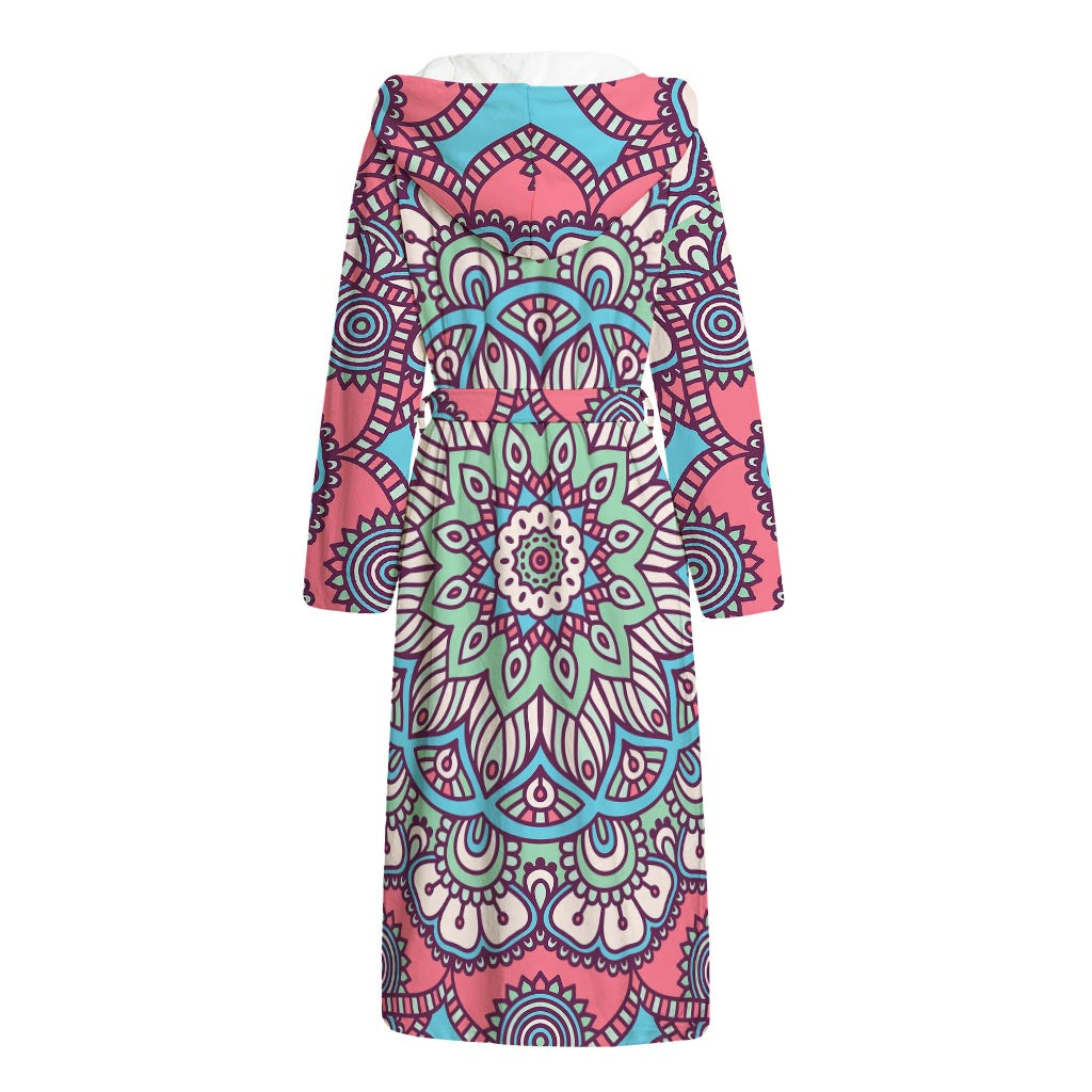 Pastel Mandala Bohemian Pattern Print Hooded Bathrobe