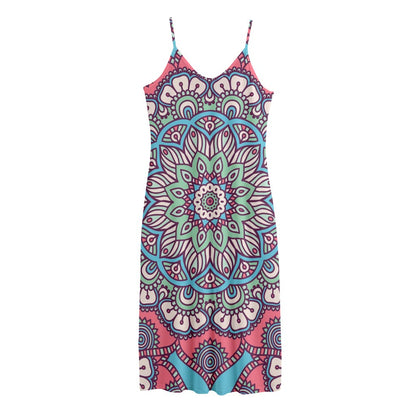 Pastel Mandala Bohemian Pattern Print Jersey Midi Cami Dress