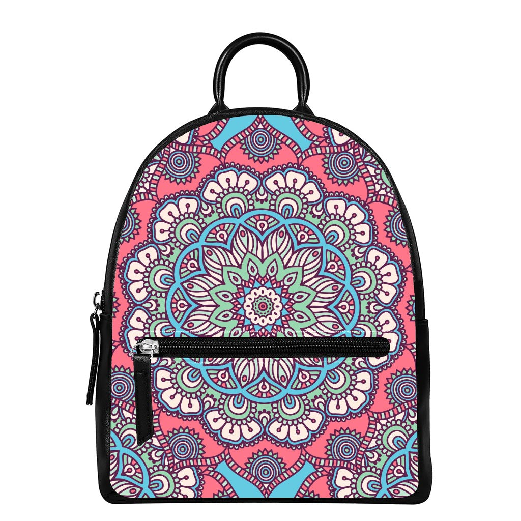 Pastel Mandala Bohemian Pattern Print Leather Backpack