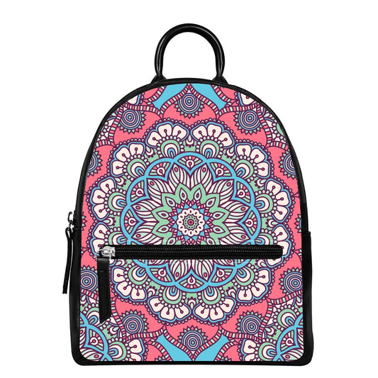Pastel Mandala Bohemian Pattern Print Leather Backpack