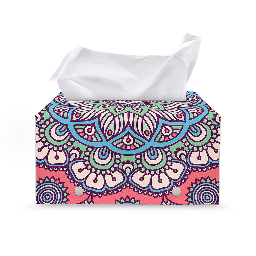 Pastel Mandala Bohemian Pattern Print Leather Tissue Box Cover