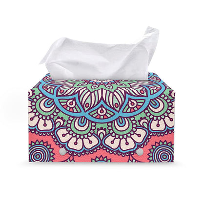 Pastel Mandala Bohemian Pattern Print Leather Tissue Box Cover