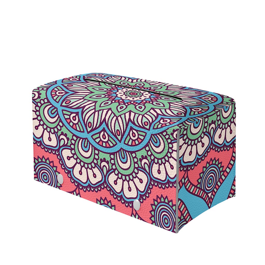 Pastel Mandala Bohemian Pattern Print Leather Tissue Box Cover