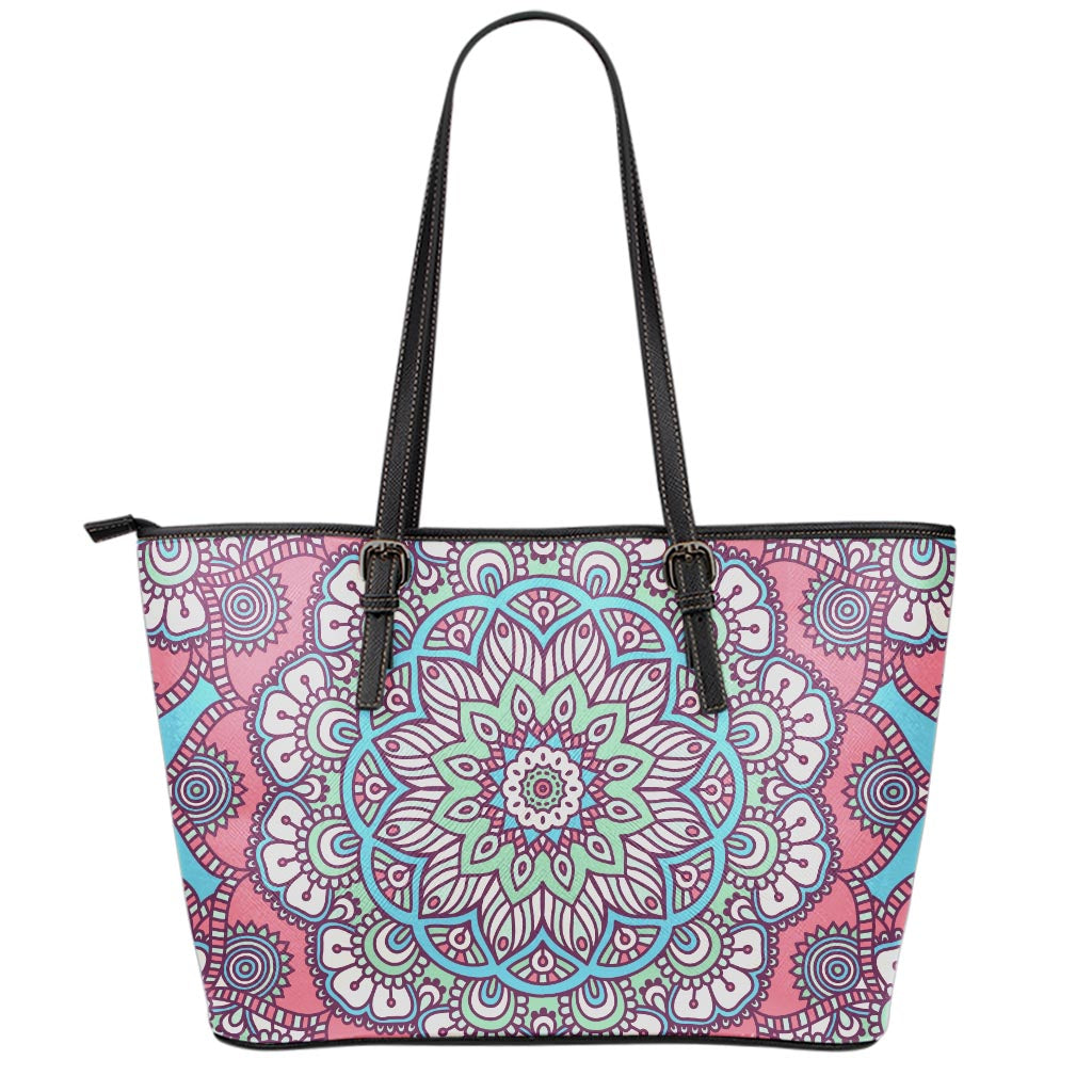 Pastel Mandala Bohemian Pattern Print Leather Tote Bag