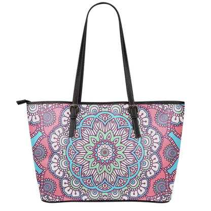 Pastel Mandala Bohemian Pattern Print Leather Tote Bag
