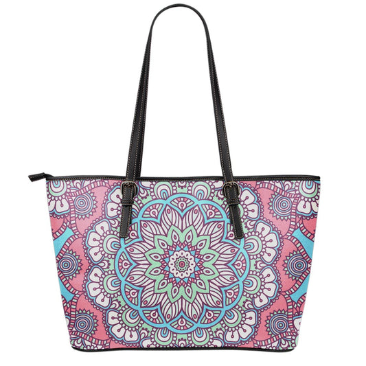 Pastel Mandala Bohemian Pattern Print Leather Tote Bag