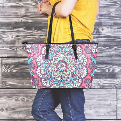 Pastel Mandala Bohemian Pattern Print Leather Tote Bag