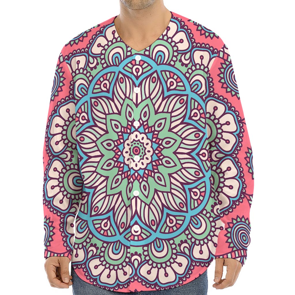 Pastel Mandala Bohemian Pattern Print Long Sleeve Baseball Jersey
