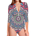Pastel Mandala Bohemian Pattern Print Long Sleeve Swimsuit