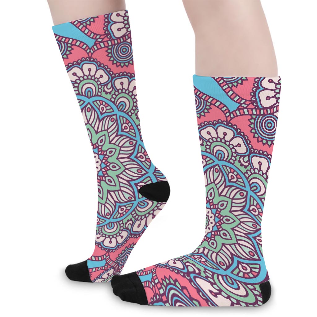 Pastel Mandala Bohemian Pattern Print Long Socks