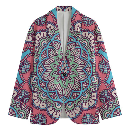 Pastel Mandala Bohemian Pattern Print Men's Cotton Blazer