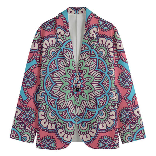 Pastel Mandala Bohemian Pattern Print Men's Cotton Blazer