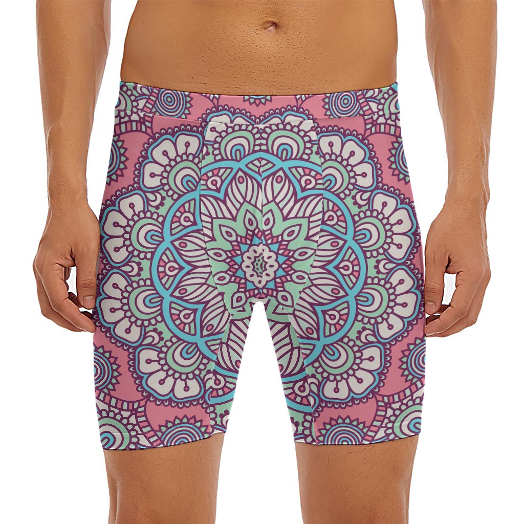 Pastel Mandala Bohemian Pattern Print Men's Long Boxer Briefs