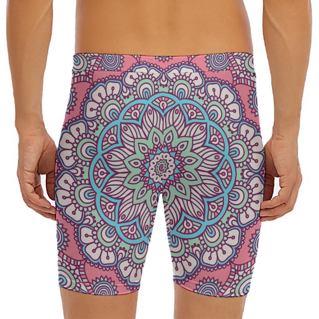 Pastel Mandala Bohemian Pattern Print Men's Long Boxer Briefs