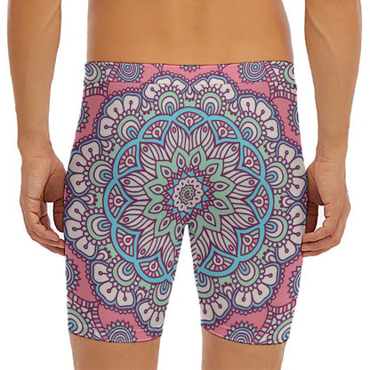 Pastel Mandala Bohemian Pattern Print Men's Long Boxer Briefs