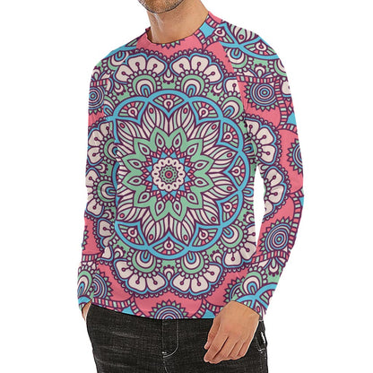 Pastel Mandala Bohemian Pattern Print Men's Long Sleeve Rash Guard