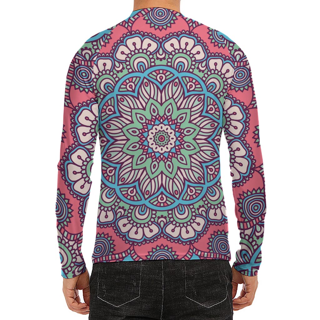 Pastel Mandala Bohemian Pattern Print Men's Long Sleeve Rash Guard
