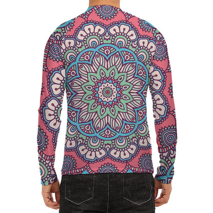 Pastel Mandala Bohemian Pattern Print Men's Long Sleeve Rash Guard